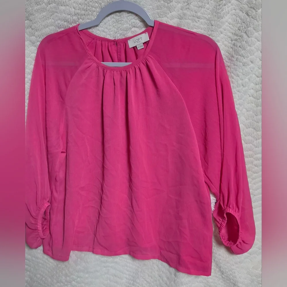 LOFT Brigth Pink Puff Long Sleeve Blouse Size M
